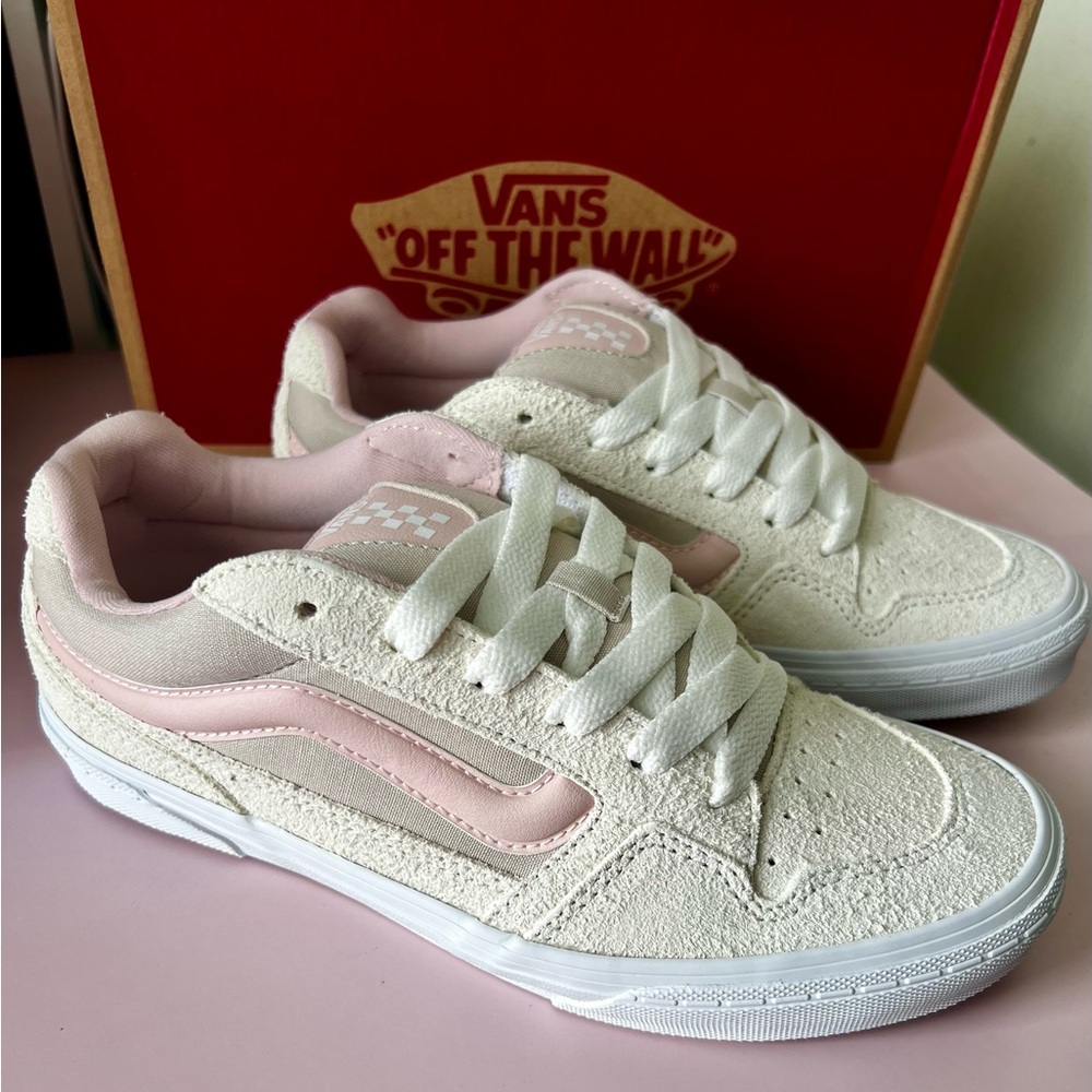 Vans Cream and Pink Textured Sneakers